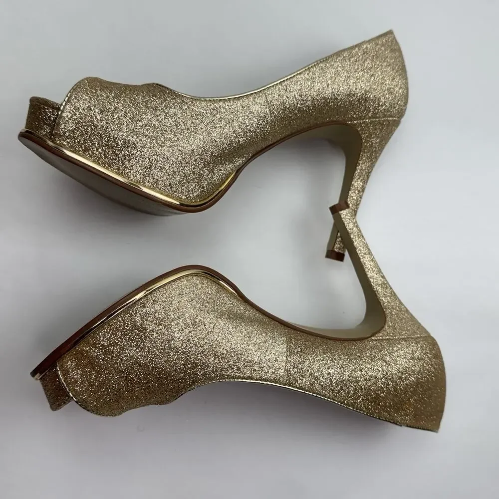 NINE WEST Tan Pumps Size 8M Gold QUALITY MAN MADE MATERIAL